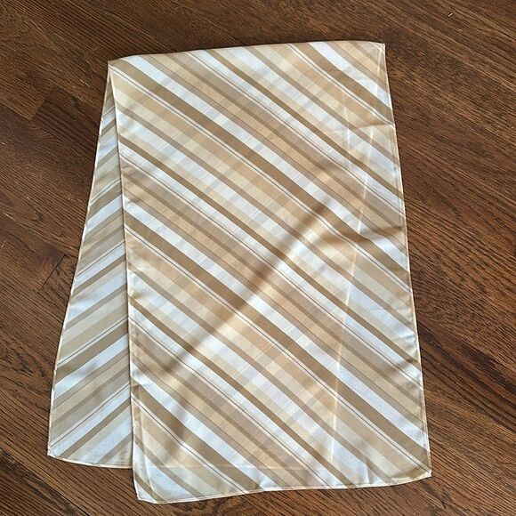 Vintage semi sheer polyester cream, tan & brown diagonally striped long scarf - Picture 3 of 4